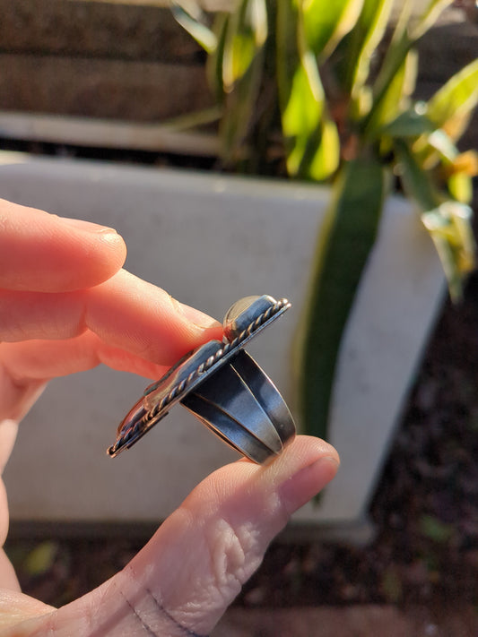 Tigers eye, turquoise, and rutilated quartz ring