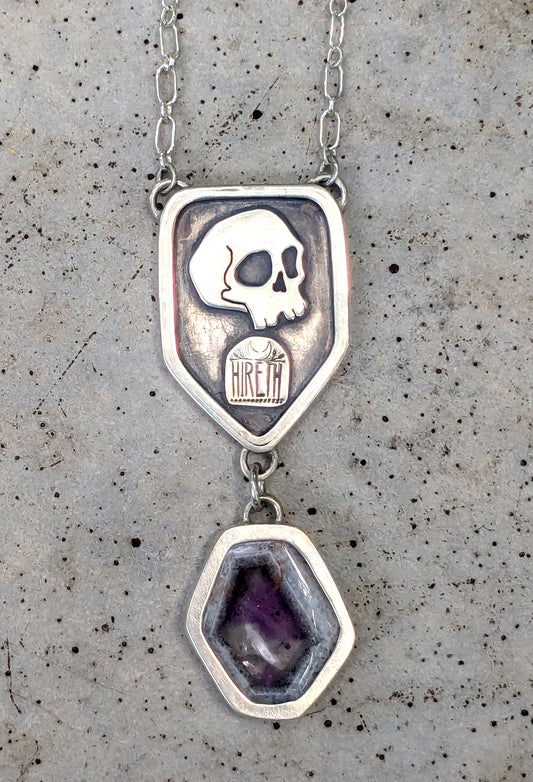 Skull and Tentacles pendant with Amethyst drop