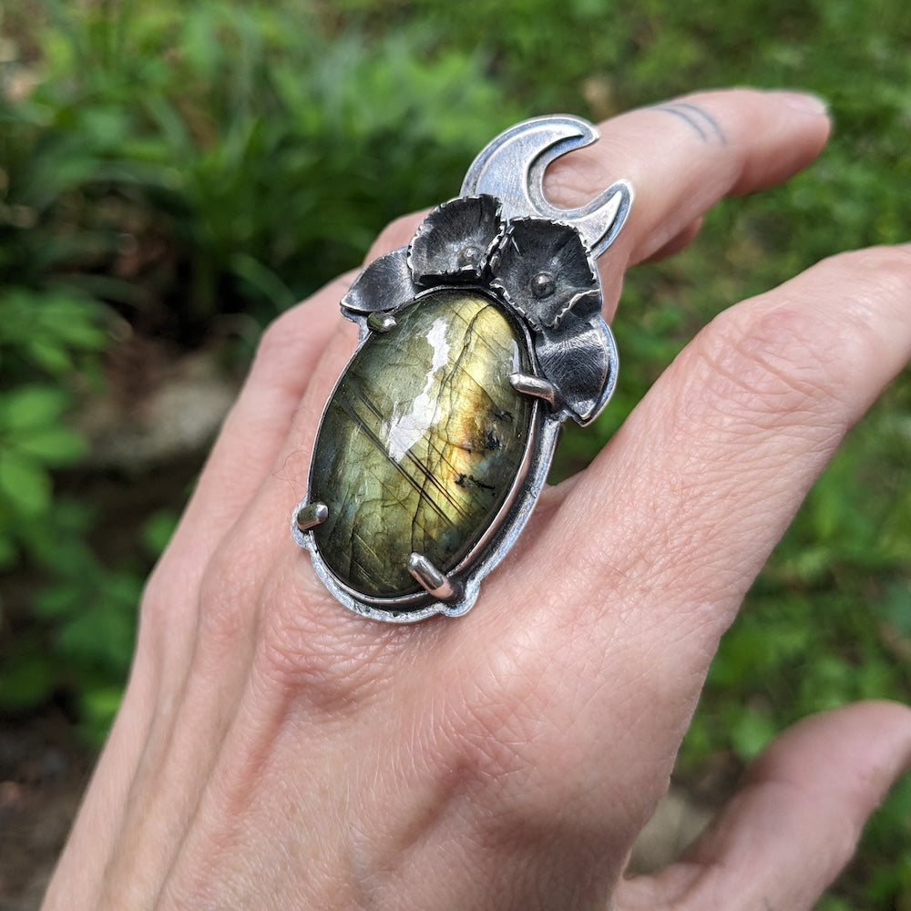 Labradorite Flower Moon Ring