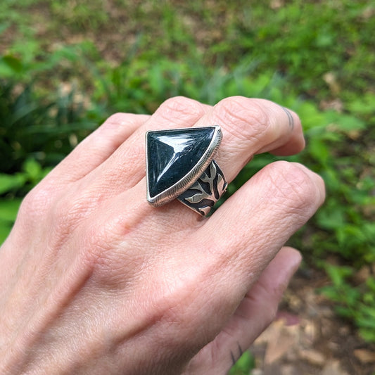Moss Agate Triangle Ring