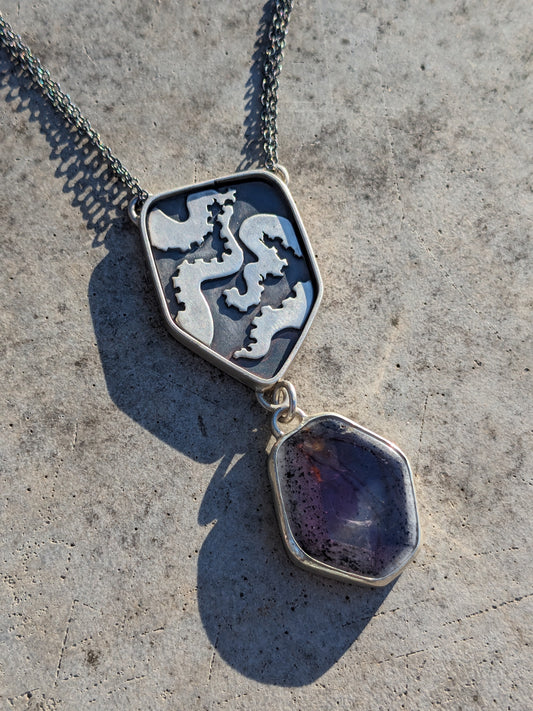 Tentacle shield necklace with amethyst
